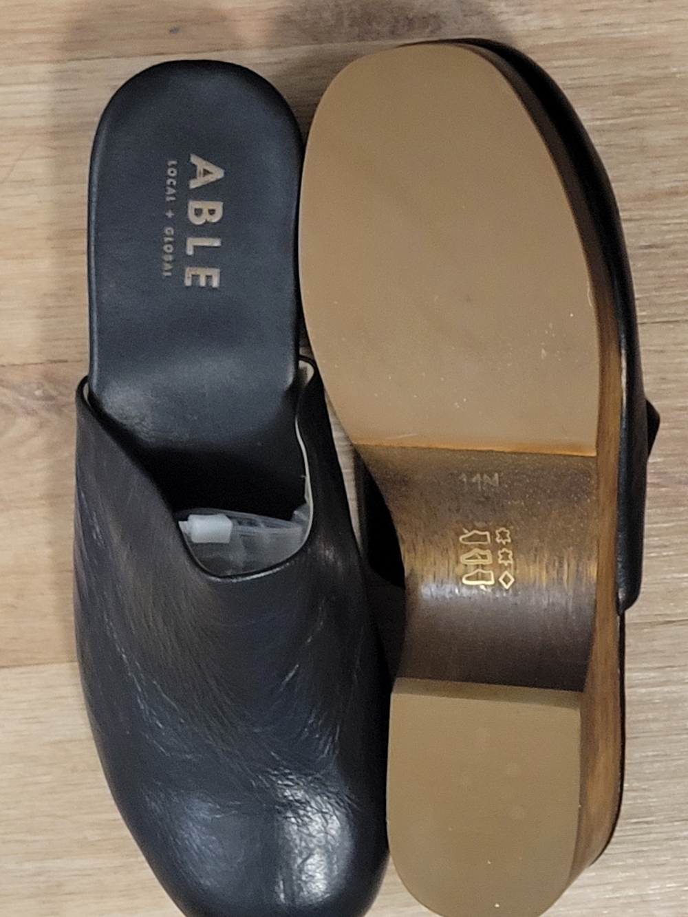 ABLE Black Leather Mule Slides 11M - Picture 3 of 4